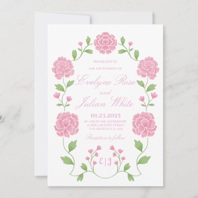 Convite de Casamento Floral Rosa Romântico (Frente)