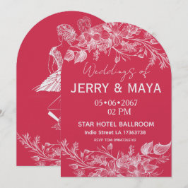 Convite de Casamento Floral Rosa Romântico Elegant