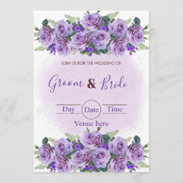 Convite de Casamento Floral Rosa Roxa Romântico