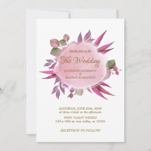 Convite de Casamento Floral Rosa Roxo Romântico