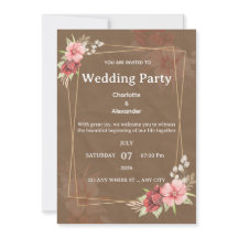 Convite de Casamento Floral Rosa Rustico