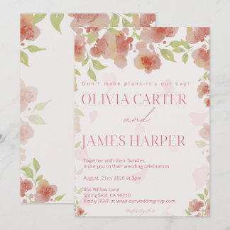 Convite de Casamento Floral Rosa – Rústico Elegant