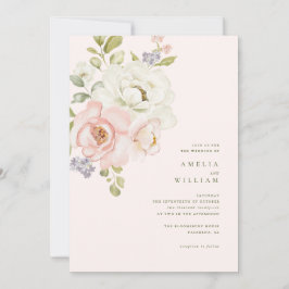 Convite de Casamento Floral Rosa Tenro