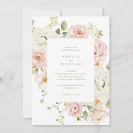 Convite de Casamento Floral Rosa Tenro