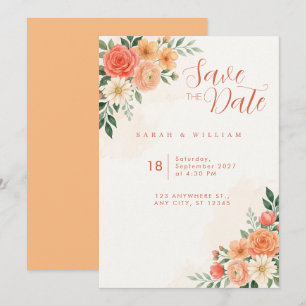 Convite de Casamento Floral Rosa Terracota Pêssego
