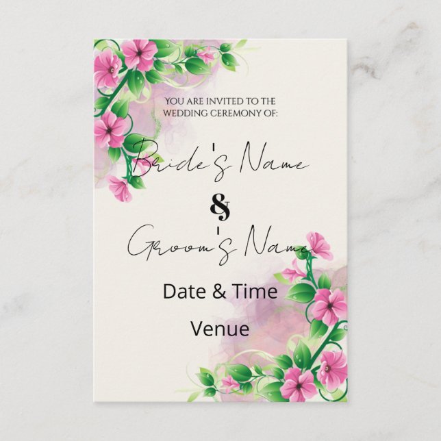 Convite de Casamento Floral Rosa Vibrante (Frente)