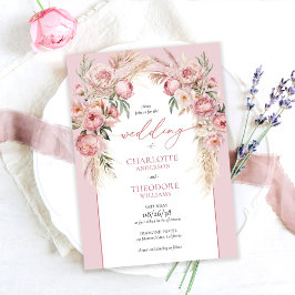 Convite de Casamento Floral Rosas Cor-de-rosa Gram