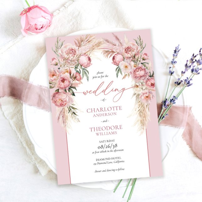Convite de Casamento Floral Rosas Cor-de-rosa Gram (Criador carregado)