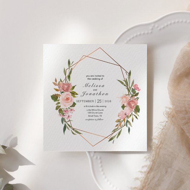 Convite de Casamento Floral Rosas Rosa Corado (Criador carregado)