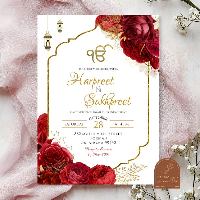 Convite de Casamento Floral Rosas Vermelhas Ik Onk (Criador carregado)