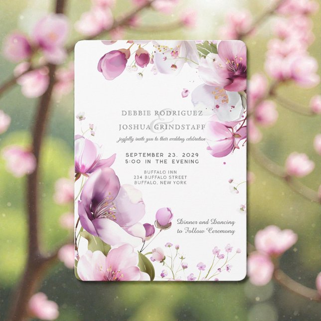Convite de Casamento Floral Roxo Aquarela (Criador carregado)
