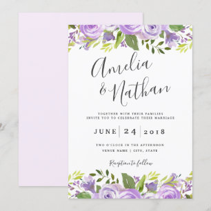 Convite de Casamento Floral Roxo Aquarela