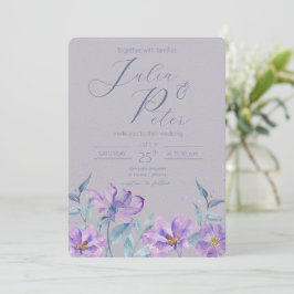 Convite de casamento floral roxo aquarela