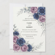 Convite de Casamento Floral Roxo Azul