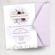 Convite De Casamento Floral Roxo, Branco E Lilac