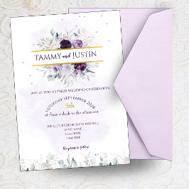 Convite De Casamento Floral Roxo, Branco E Lilac