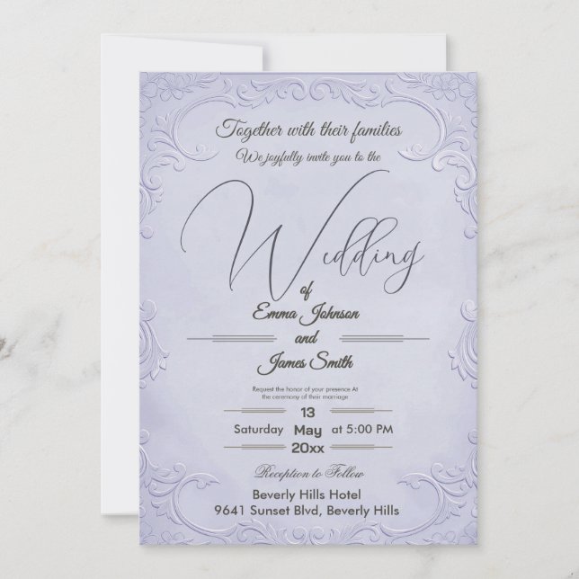 Convite de Casamento Floral Roxo Clássico com Rele (Frente)