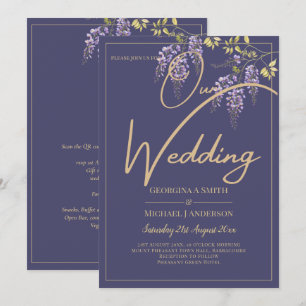 Convite de Casamento Floral Roxo Dourado LEAG Purp