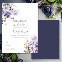 Convite de Casamento Floral Roxo e Azul Aquarela