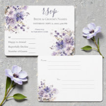 Convite de Casamento Floral Roxo e Azul em Aquarel