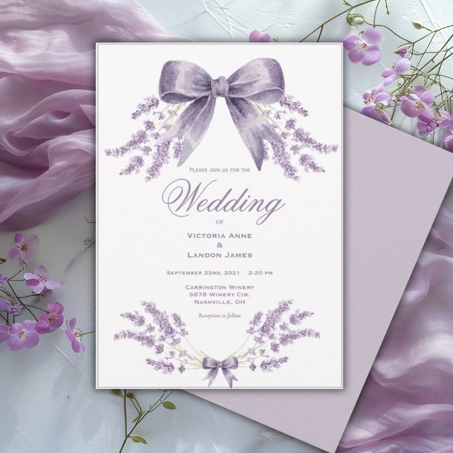 Convite de Casamento Floral Roxo e com Laço Elegan (Criador carregado)
