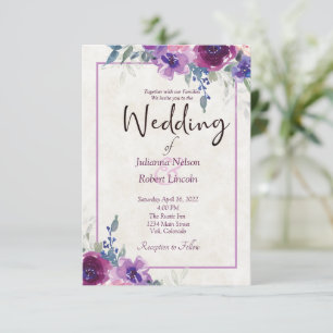 Convite de casamento floral roxo e mauve aquarela