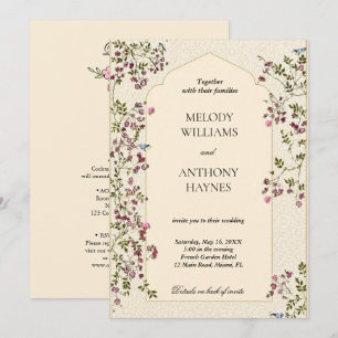 Convite de Casamento Floral Roxo e Verde Elegante