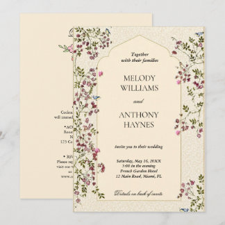Convite de Casamento Floral Roxo e Verde Elegante