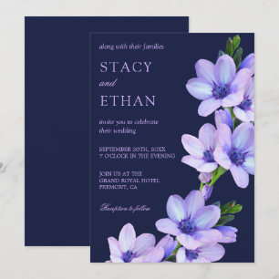 Convite de Casamento Floral Roxo Elegante