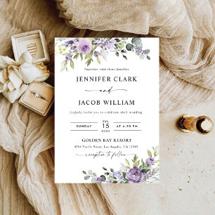 Convite de Casamento Floral Roxo Elegante