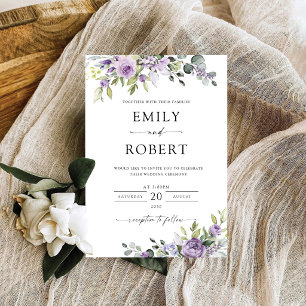 Convite de Casamento Floral Roxo Elegante