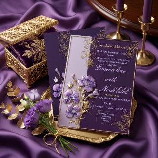 Convite de Casamento Floral Roxo Elegante