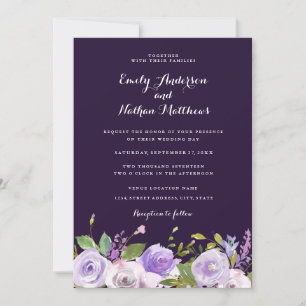 Convite de Casamento Floral Roxo Elegante