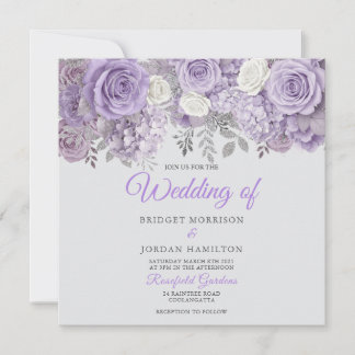 Convite de Casamento Floral Roxo Elegante com Bril