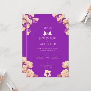 Convite de Casamento Floral Roxo Elegante com Pomb