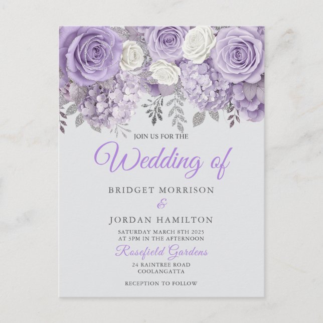 Convite de casamento Floral Roxo Elegante com Spar (Frente)