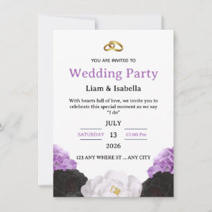 Convite de Casamento Floral Roxo Elegante Editável