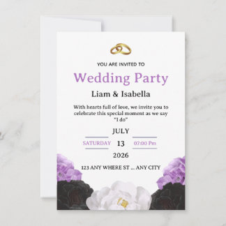 Convite de Casamento Floral Roxo Elegante Editável