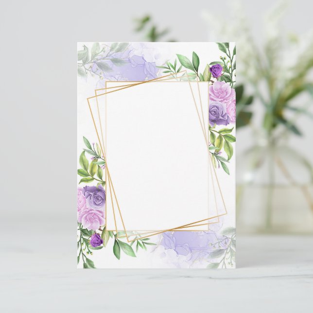 Convite de casamento floral roxo elegante orçament (Em pé/Frente)