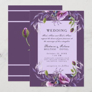 Convite de Casamento Floral Roxo Fundo Estilo Indi