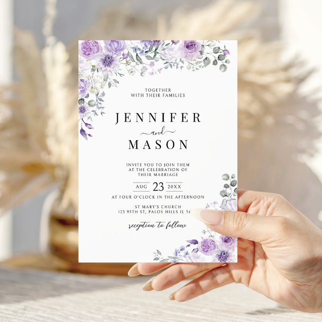 Convite de Casamento Floral Roxo Lilás (Criador carregado)
