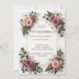 Convite de Casamento Floral Roxo Moderno