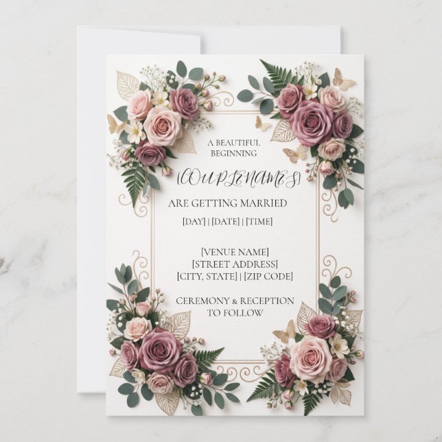 Convite de Casamento Floral Roxo Moderno (Frente)