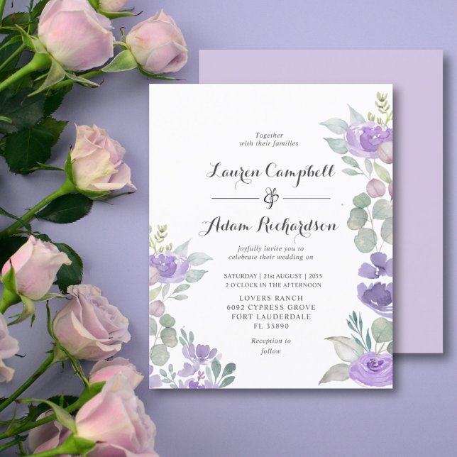 Convite de Casamento Floral Roxo Orçamento & Folha (Criador carregado)