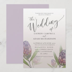 Convite de Casamento Floral Roxo Protea Moderno