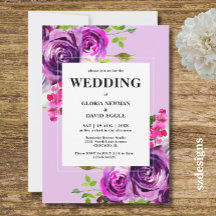 Convite de Casamento Floral Roxo Romântico