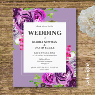 Convite de Casamento Floral Roxo Romântico dentro