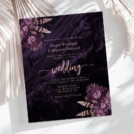 Convite de Casamento Floral Roxo Rosa Dourado Econ