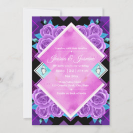 Convite de Casamento Floral Roxo Vibrante e Turque
