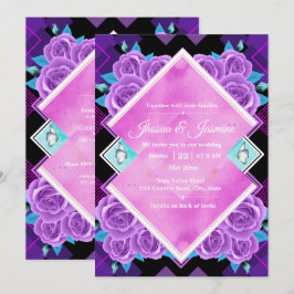 Convite de Casamento Floral Roxo Vibrante e Turque